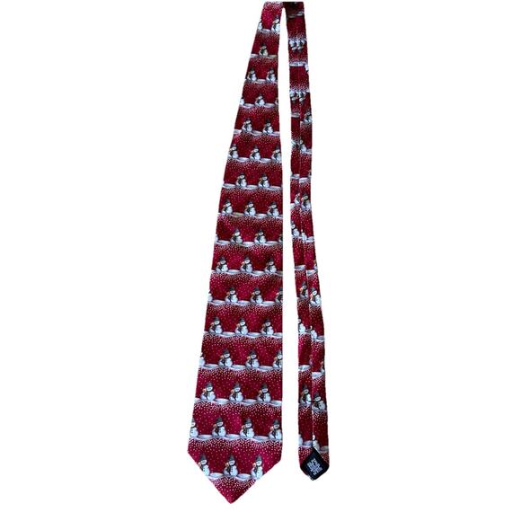 Hallmark Holiday Traditions 100% Silk Neck Tie Christmas Snowman Red Santa Snow - Picture 3 of 5